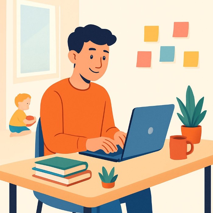 Young Person Working Remotely in Bright Home Office