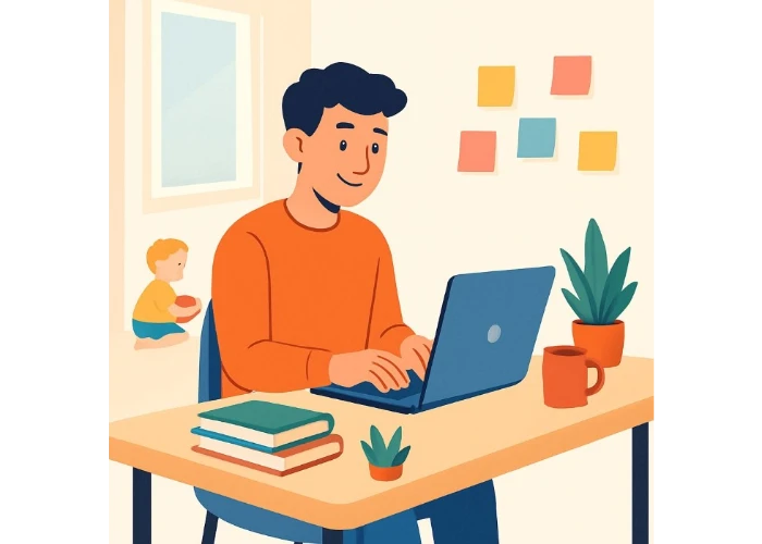joven trabajando desde casa